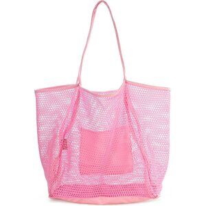 Women's Pink Mesh Beach Tote Nylon/polyester No-closure Shoulder Hand Bag